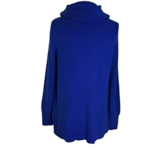 DKNY Jeans Long Tunic Cowl Neck Royal Blue Sleigh Hi/Lo Hem Sweater Size L - Picture 5 of 7